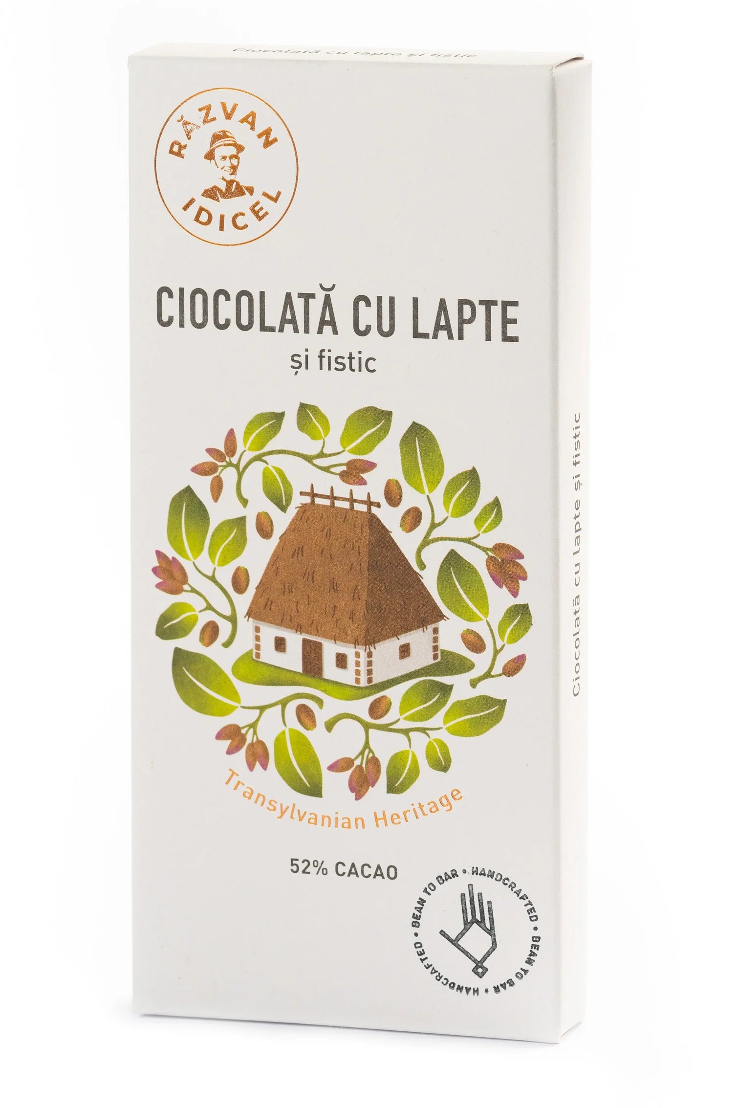 Ciocolata Razvan 52 cacao cu lapte si fistic 80g